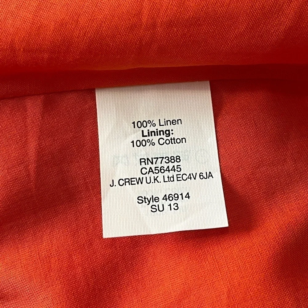 J Crew Orange Linen Fit and Flare Dress Size 12